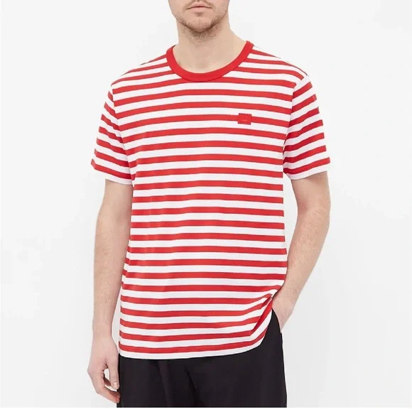 ACNE STUDIOS Red & White Nash Striped Face Tshirt sz M - Picture 3 of 11